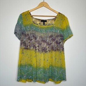 Jessica Simpson Sheer Blouse Size 3X Square Neck Flowy Ombre Chiffon